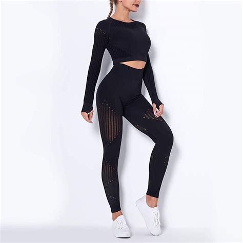 seamless striped yoga set sports fitness high waist hip raise pants longsleeved suit workout