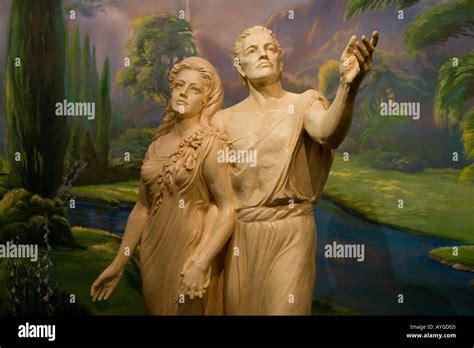 Life Sized Statue Of Adam And Eve Inside The Visitor Center Temple