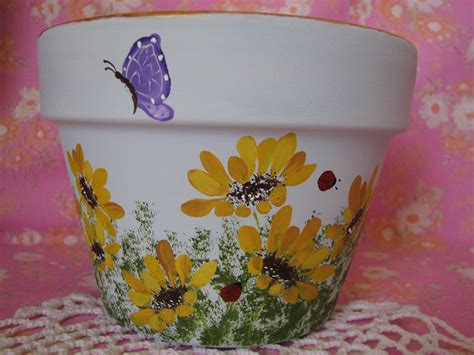 Decorative Hand Painted Clay Terracotta Flower Pot Yellow