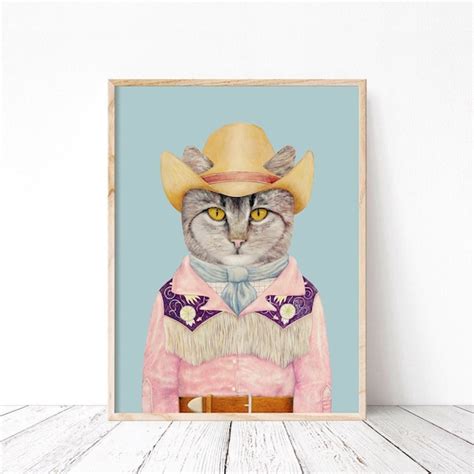 Cowboy Cat Art Print Colorful Wall Art Country Western Etsy