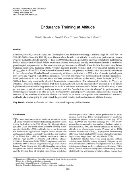 Pdf Endurance Training At Altitude