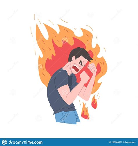 Burning Man In Rage Stress Burnout Emotional Problems Concept