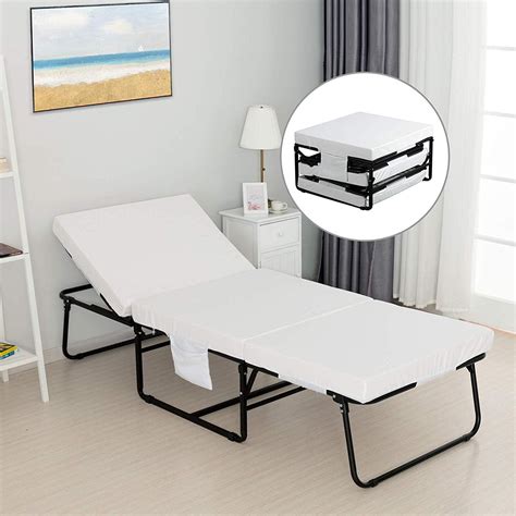 Mecor Modern Metal Adjustable Folding Bed Twin White