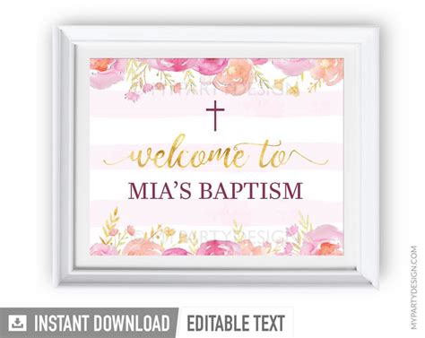 Floral Baptism Christening Printable Welcome Sign Bt01 A My Party