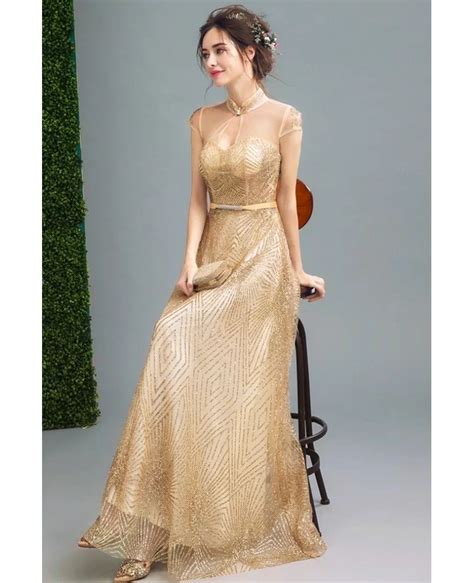 inexpensive vintage gold shiny prom formal dress long for women wholesale t69474