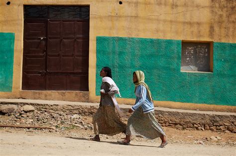 Girls Walking In The Street Hawzien Village Tigray Ethiopia A
