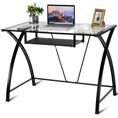 These types of desks are highly in demand in canada. Clear Glass Top Computer Desk w/ Pull-Out Keyboard Tray ...