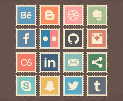 Retro Social Media Stamps Icons Vector Art And Graphics