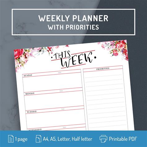 Printable Undated Weekly Planner Page Weekly Schedule Etsy Undated