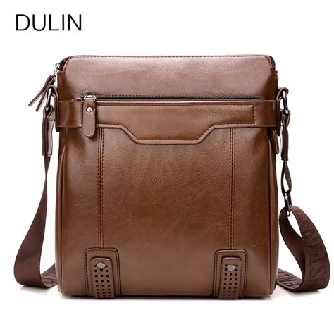 Dulin Brand Leather Shoulder Bags Mens Messenger Bag