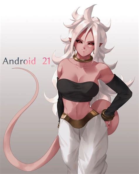An Anime Character Is Standing With Her Hands On Her Hips And The Words Android 21