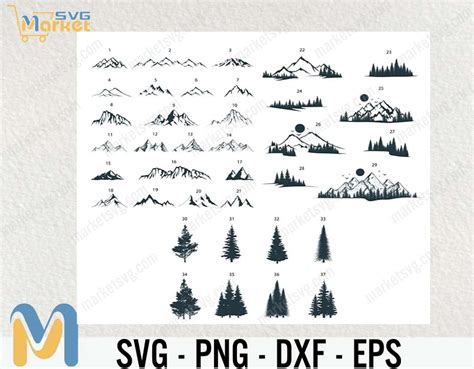 Hand Drawn Mountains Forest Collection Mountain Bundle SVG Mountain