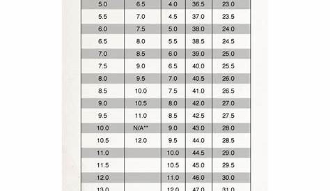 vans shoe sizes chart