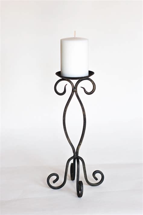Vintage Black Iron Pillar Candle Holder With Scroll Design Etsy