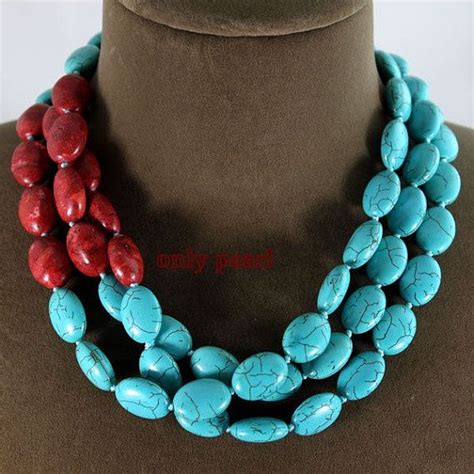 Greenturquoise Necklace And Coral Necklace Inch By Onlypearl