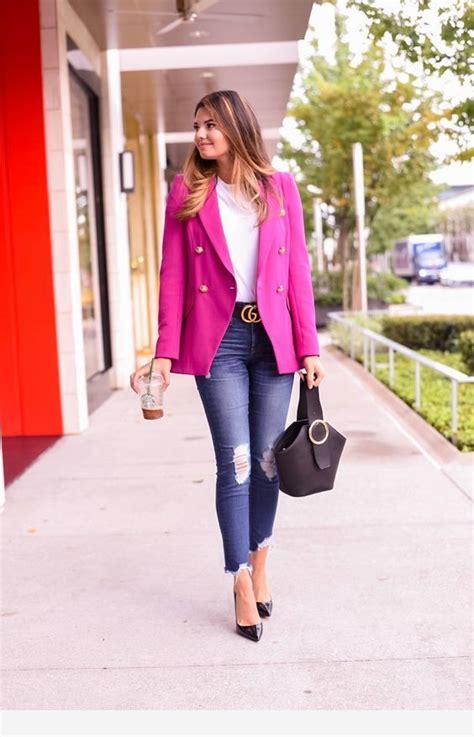Lovely Bright Pink Blazer Pink Blazer Outfits Pink Jacket Outfit