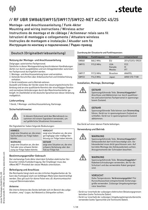Steute Rf Ubr Sw868 Net Mounting And Wiring Instructions Pdf Download
