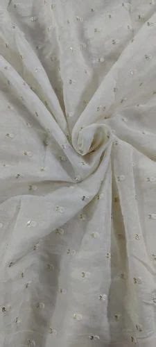 White Banarasi Chanderi Raw Silk Embroidered Fabric For Garments At Rs