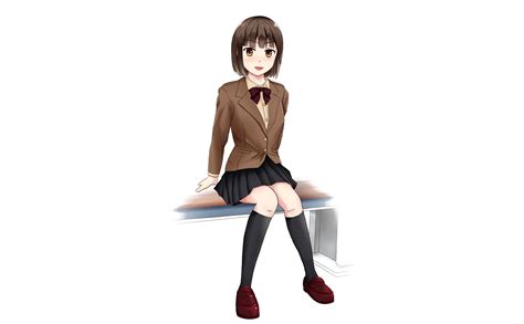 Girl Brown Eyes Smile School Uniform Short Hair Anime Skirt