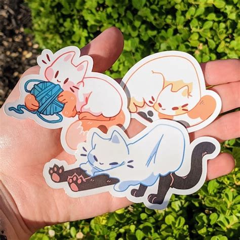Cute Ghost Cat Sticker Set 35in Waterproofweatherproof Etsy