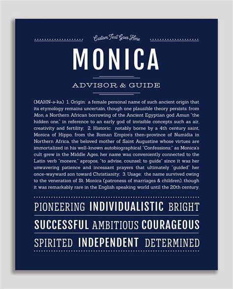 Monica Classic Name Print Classic Names Personalized Art Print Names With Meaning