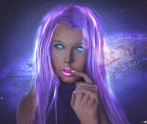 953734 4k Artwork Women Purple Hair Face Blue Eyes Digital