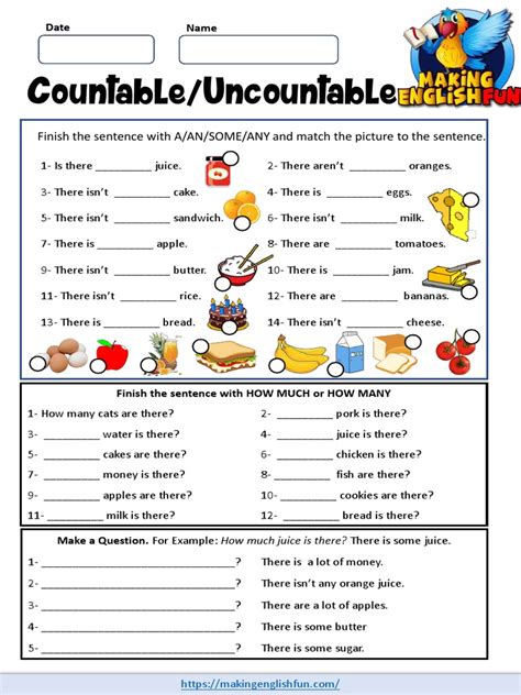 Countables And Uncountables Worksheet Pdf