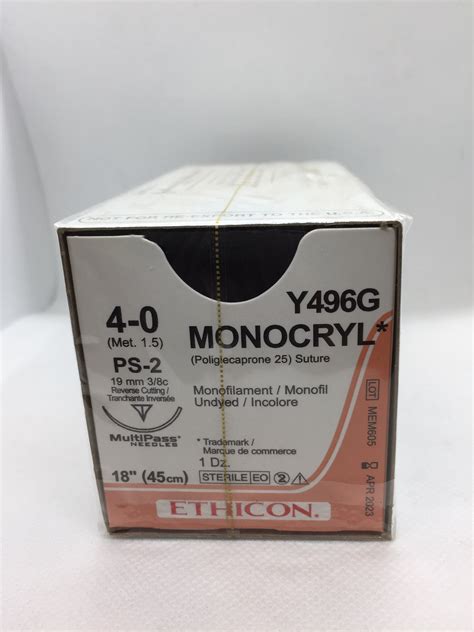 Monocryl Suture Undyed 40 Ps 2 19mm 38c 45cm 12 Sutures And Skin