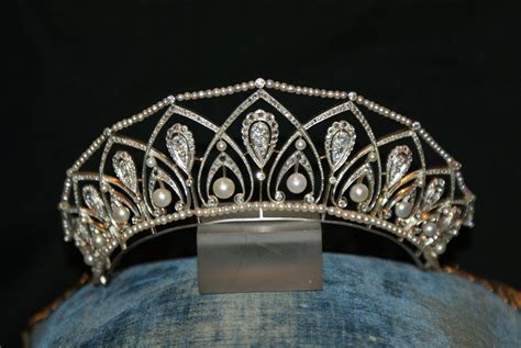 Belle Epoque Platinumnatural Pearl And Diamond Russian Style Tiara