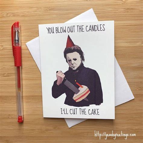 Creepy Michael Ill Cut The Cake Birthday Card Halloween Horror Card