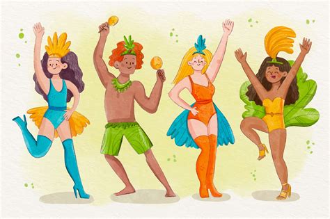 Free Vector Watercolor Brazilian Carnival Characters Collection