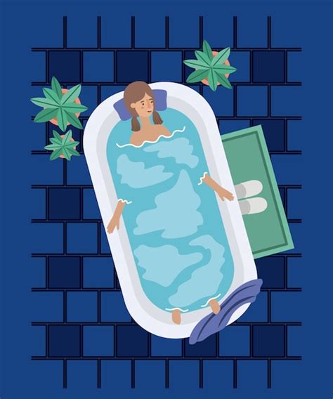 Premium Vector Woman Taking A Bath Tub Vector Illustration Design