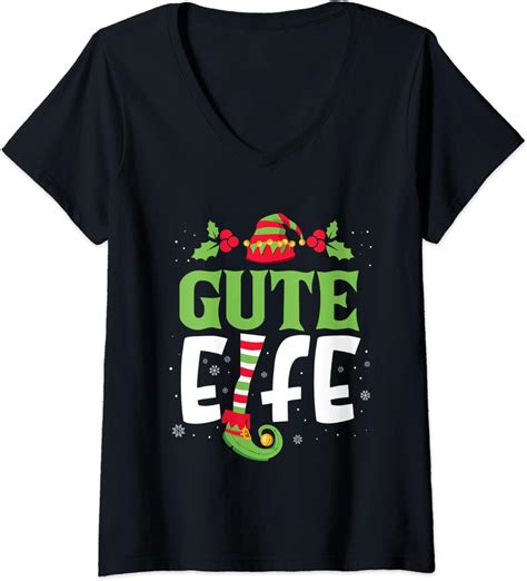Damen Gute Elfe Familien Outfit Weihnachten Partnerlook Elfen T Shirt Mit V Ausschnitt Amazon