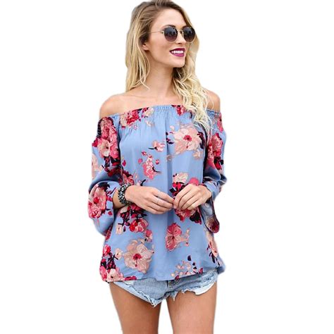 Floral Print Blouses Womens Sexy Boho Off Shoulder Strapless Long