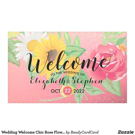 Wedding Welcome Chic Rose Flower Pink Gold Glitter Banner Zazzle