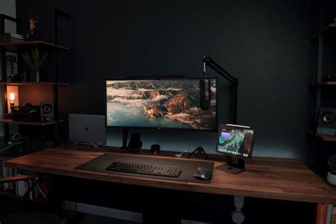 Stunning Widescreen Monitor Setup With Perfect Lighting Minimal Desk