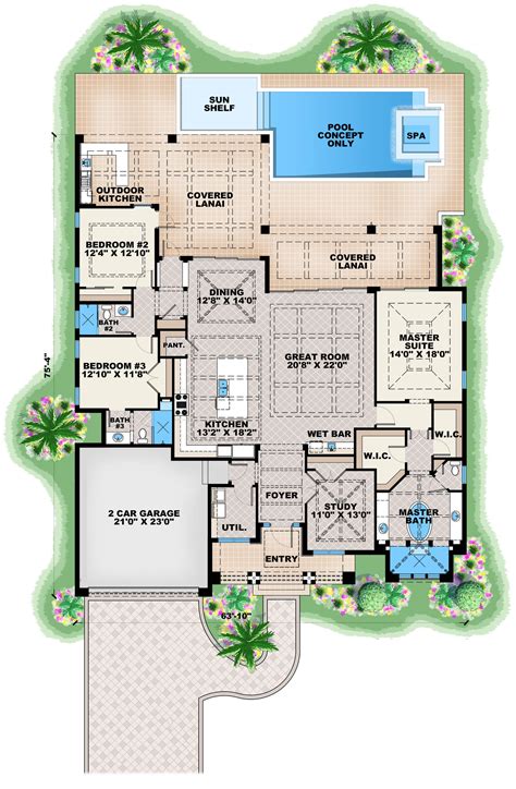3 Bedroom Contemporary Ranch Floor Plan 2684 Sq Ft 3 Bath