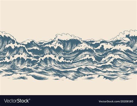 Sea Waves Sketch Pattern Ocean Surf Wave Hand Drawn Horizontal