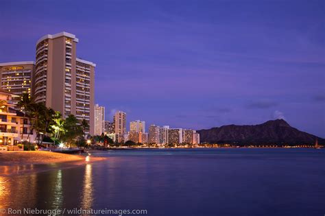 Waikiki Beach At Night Honolulu Hawaii Photos By Ron Niebrugge