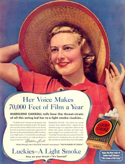 Lucky Strike Girl Sun Hat 1937 Cigarettes Mad Men Art Vintage Ad