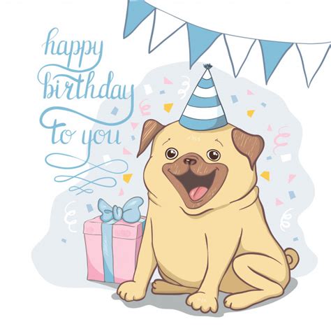 Birthday Cards Set With Cute Cartoon Dogs Premium Vector