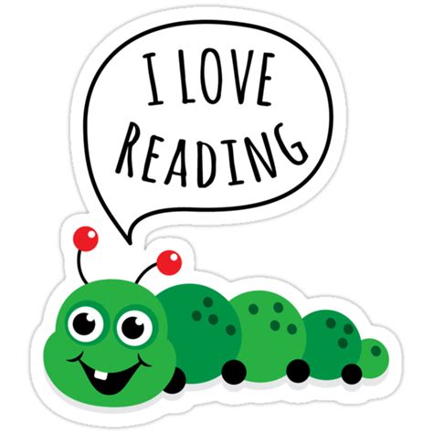 I Love Reading Cute Cartoon Bookworm Stickers By Mheadesign Redbubble
