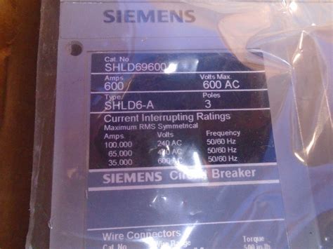 Siemens Circuit Breaker Sensitrip Iii Shld69600 600a 600v 3p Type Shld6