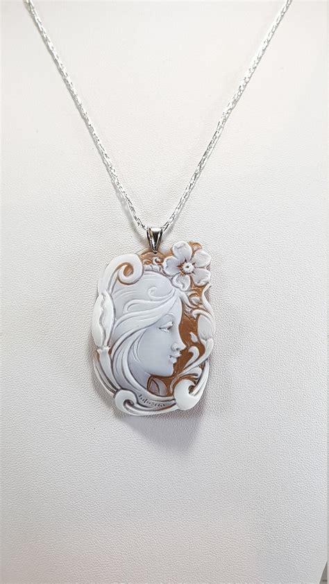 Italian Cameo Necklace Necklace Cameo Shell Pendant Pendant Sterling