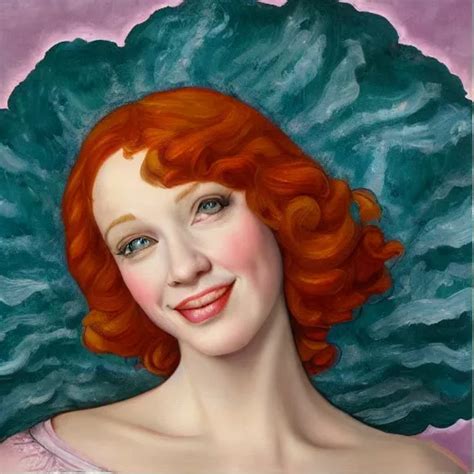 Oil Painting Of Christina Hendricks As A Smiling Stable Diffusion