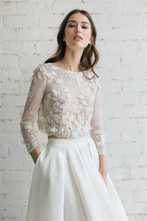 Lace Wedding Top Camila 3d Bridal Lace Top Wedding Separates Long Sleeve Lace Top With