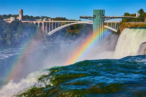 Niagara Falls Double Rainbow Over American Falls And Rainbow Bridge