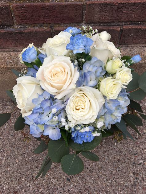 Gorgeous Blue Hydrangea And White Rose Bouquet Bouquetpedia