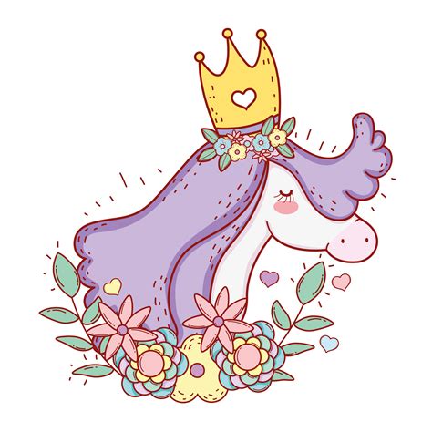 Unicorn Wearing Crown With Flowers And Leaves Plants 637187 Vector Art