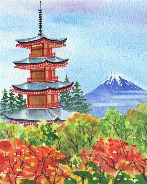 Japanese Pagoda Watercolor Painting Painting By Irina Sztukowski Pixels